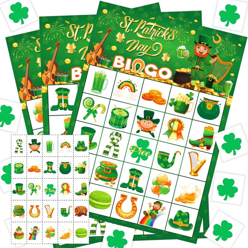 JGCWorker Store St. Patrick's Day Bingo Game - Fun Party Supplies for Kids Adults, 24 Players, Festive Irish Themed Craft Cards for School Classroom, Family Activities, and St. Patty's Party Favors - Image 1